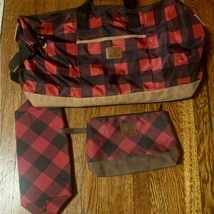 Stylish Red and Black Checkered Maurice's Bag With Matching, Cosmetic Bags